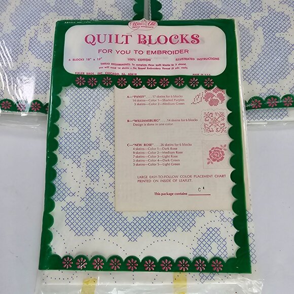 Vintage WonderArt Quilt Blocks Set of 3 18" x18" #1298 - Picture 2 of 8